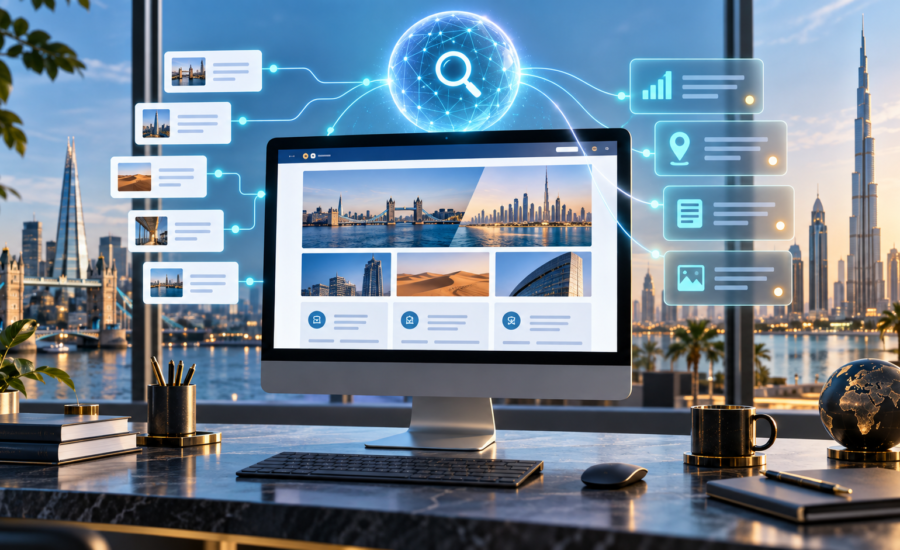 AI search visibility dashboard connecting UK and UAE website content to generative search insights