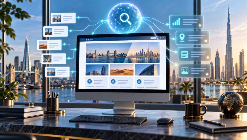 AI search visibility dashboard connecting UK and UAE website content to generative search insights