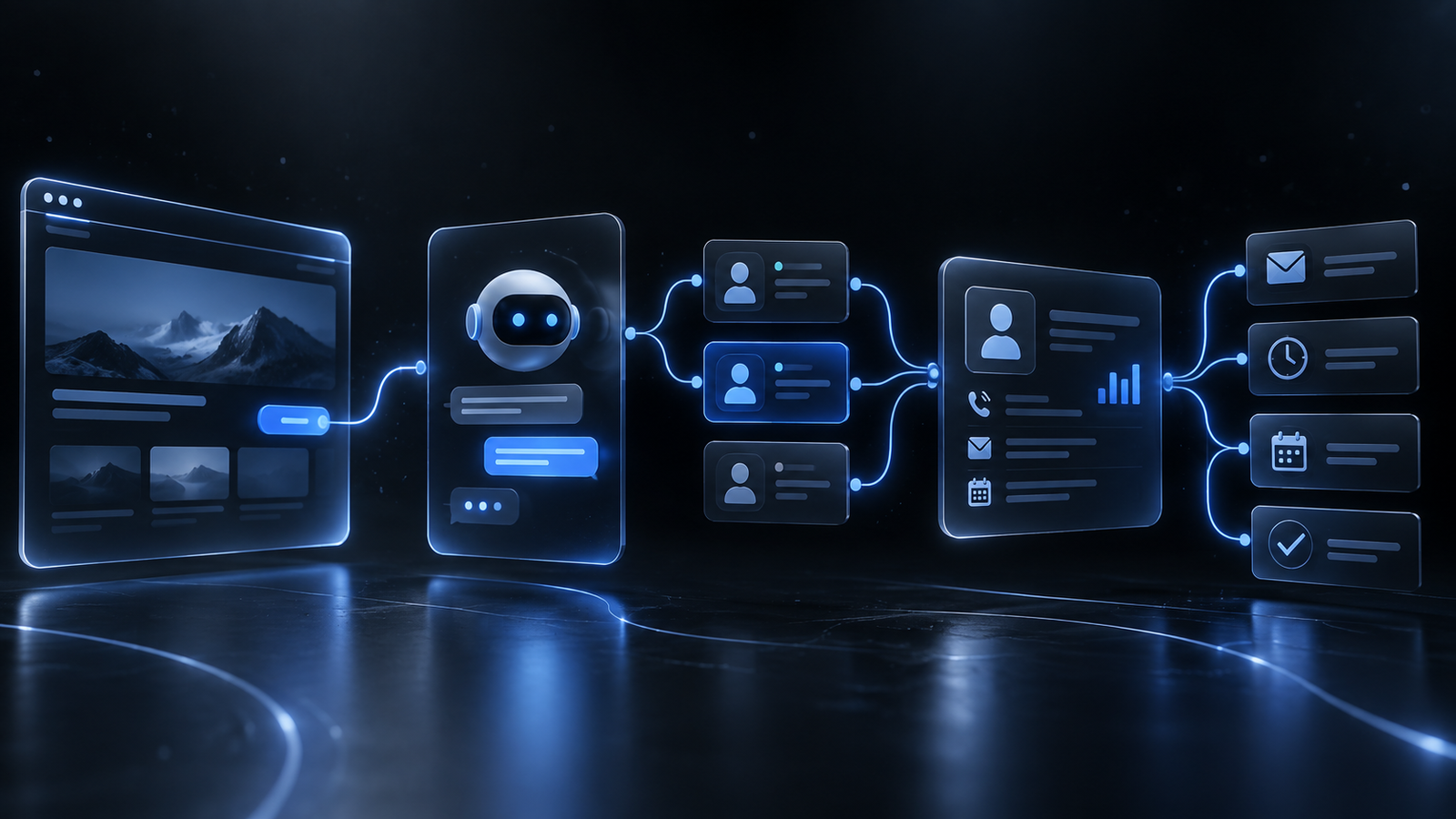 AI chatbot, lead qualification, CRM and follow-up automation working as one connected system.