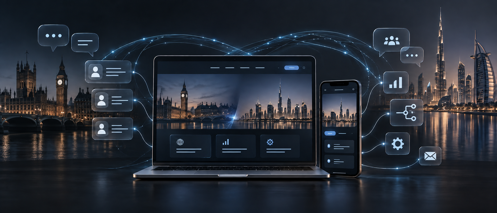Connected website, CRM and automation network linking London and the UAE.