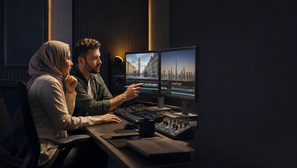 Bilingual UK and UAE creative team planning a creator-led video campaign
