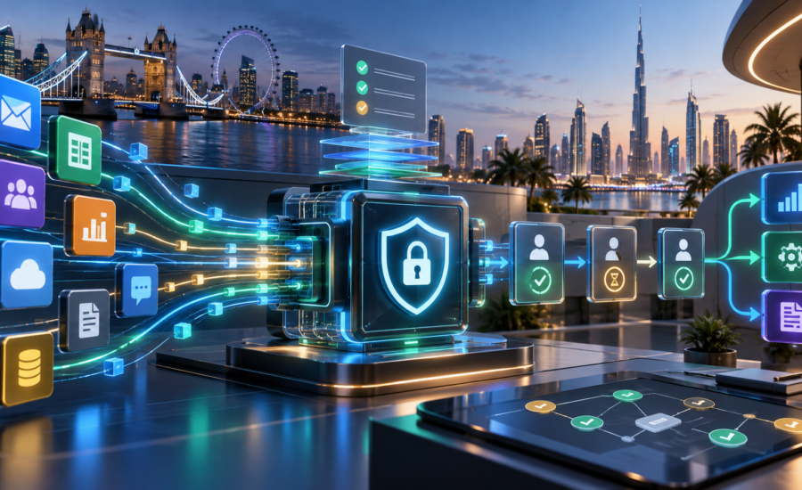 Secure no-code integration hub connecting UK and UAE business apps with approval and audit controls